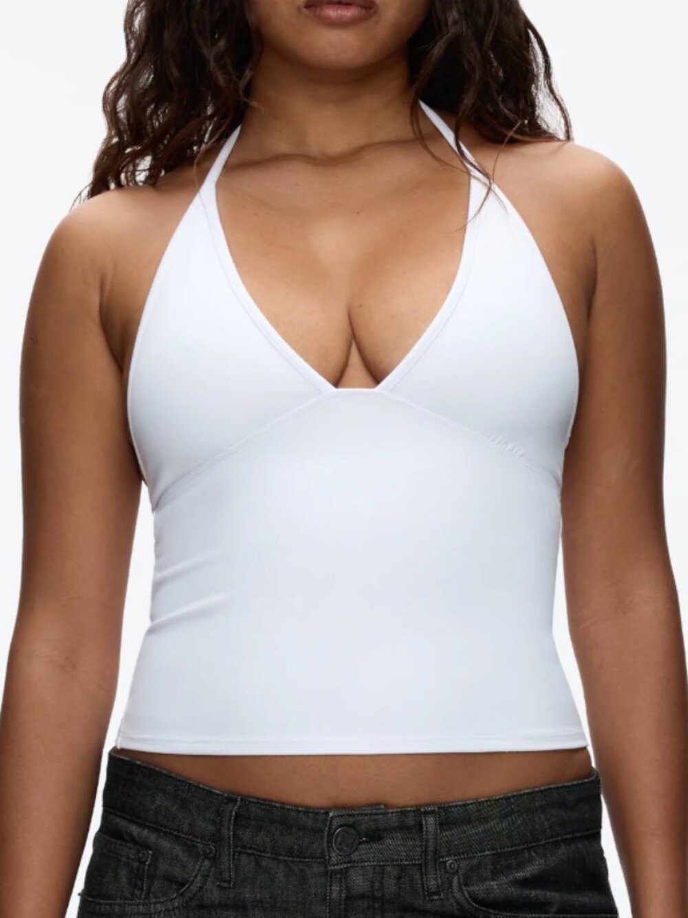 Tank Air Dip Halter Milk White Triangle V Neck TankAir Top Cami Thick Small
